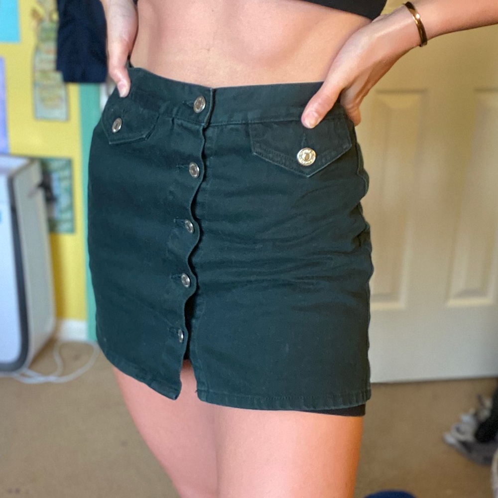 Green Buttondown Mini Skirt